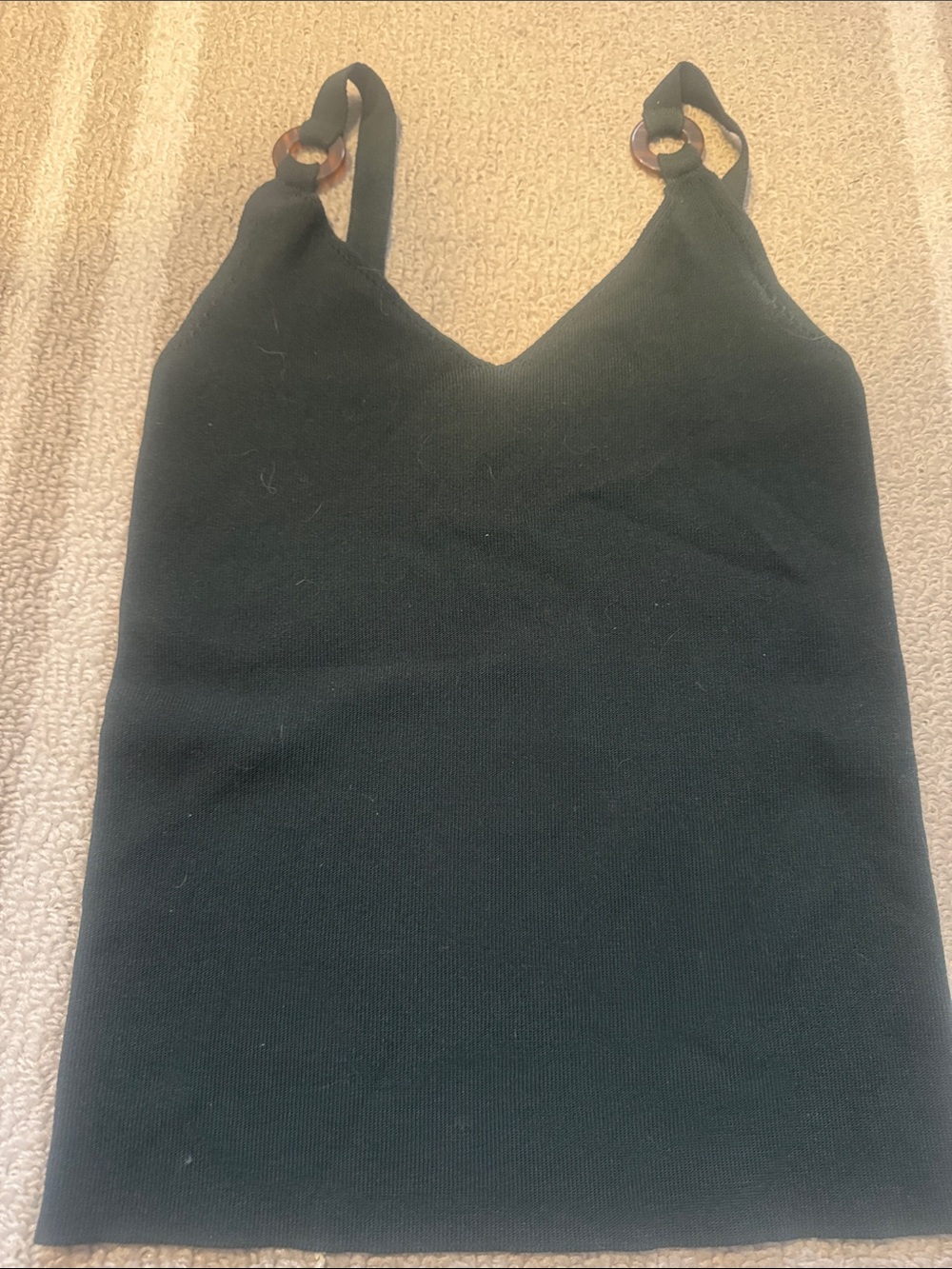 Massimo Dutti Green V-Neck Camisole with Tortoise Ring Straps